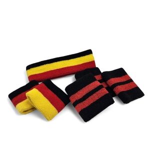 Retro Style Sweatband Wristband Set in Red Yellow and Black Five Pieces